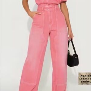Pink Jumpsuit with White Stitching